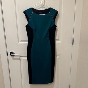 Enfocus Studio Teal and Black Midi Dress